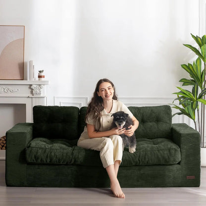 3 Seater Couch for Living Room, Boneless Couch with Tufted Cushion & Backrest, Upholstered Floor Sofa, Sofa in A, Customized