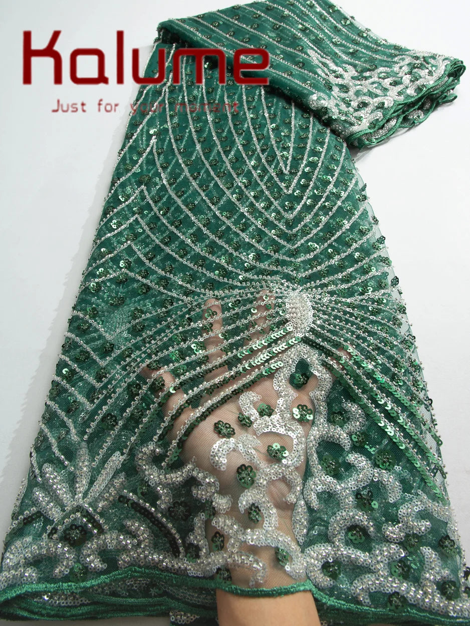 Kalume Lace 2025 African Beaded Tulle Lace Fabric Soft High Quality Mesh Net Lace Fabric with Sequins For Sewing Wedding F4500