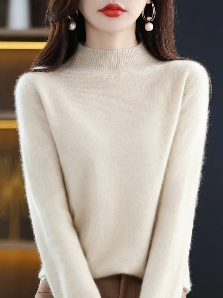 100% Merino Wool Cashmere Sweater Women Knitted Sweater Turtleneck Long Sleeve Pullovers Autumn Winter Clothing Warm Jumper Tops