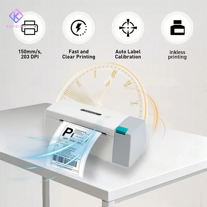 KAYSION 4in Bluetooth Thermal Label Printer Wireless Shipping Label Printer Compatible with iPhone Android Windows Widely Used