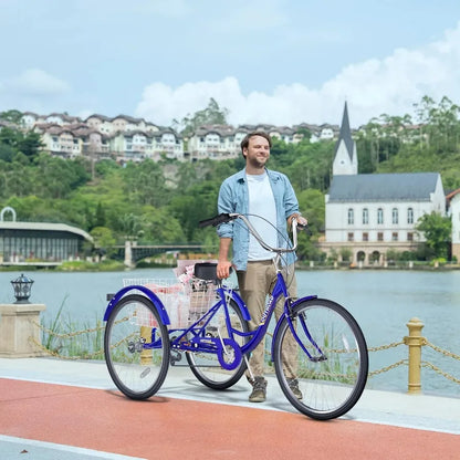 24 26 Inch 1 7Speed Adult Tricycle with Basket 3 Wheel Adult Tricycle Cruise Bike for Women Men Seniors