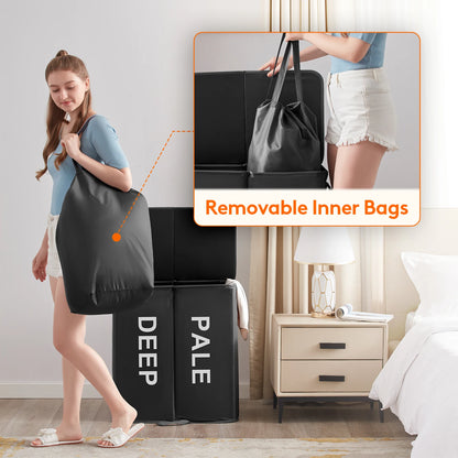 136L Double Laundry Hamper with Removable Bags, Collapsible 2-Section Basket with Lid & Handles for Home, Dorm, Laundry Room