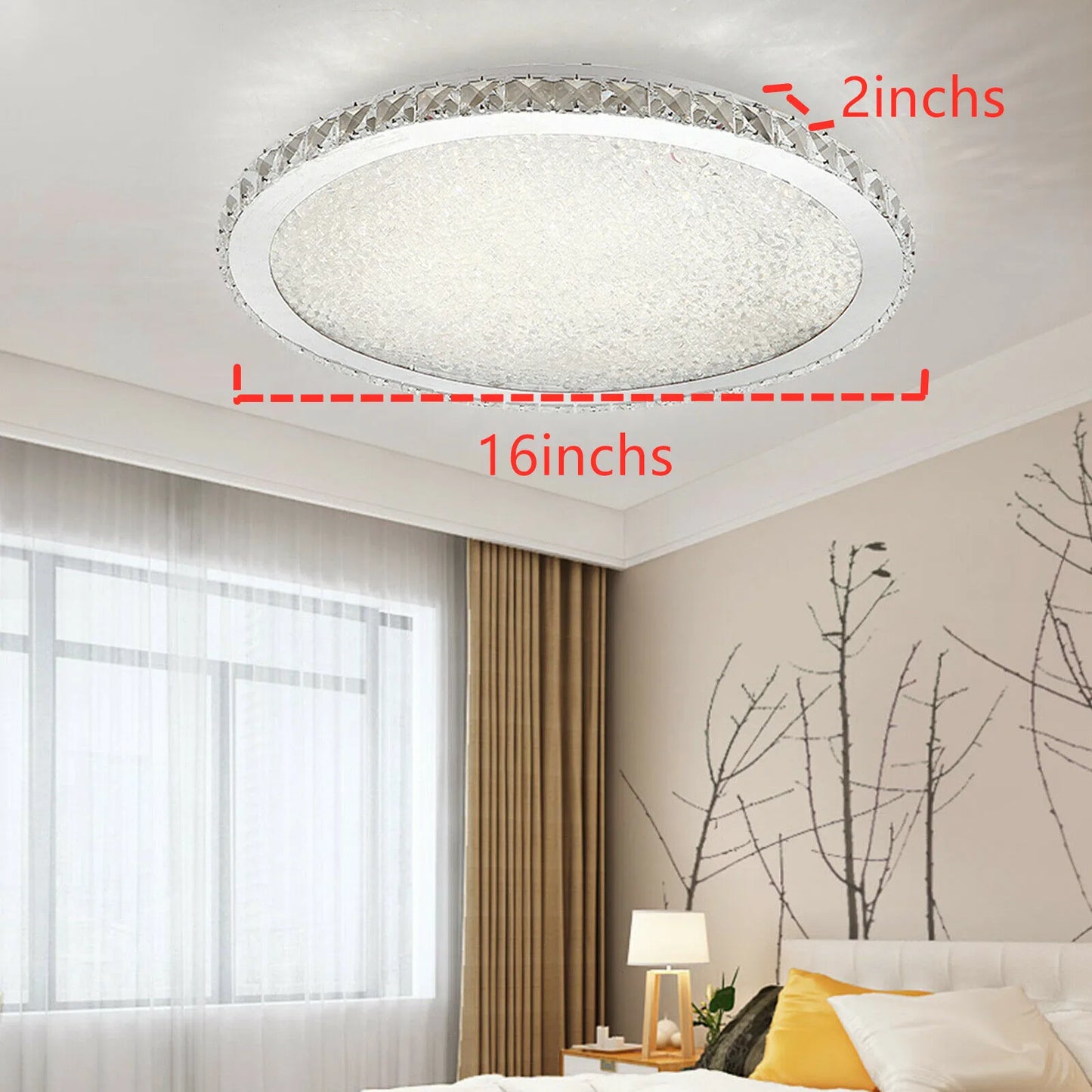LOYALHEARTD 16" Modern Crystal Ceiling Light Pendant Lamp Luxury Embedded Installation Round LED Chandelier Raindrop Design