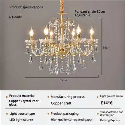Vintage French Living Room Dining Room Full Copper Crystal Chandelier Light Luxury Romantic Bedroom Children'S Princess Room