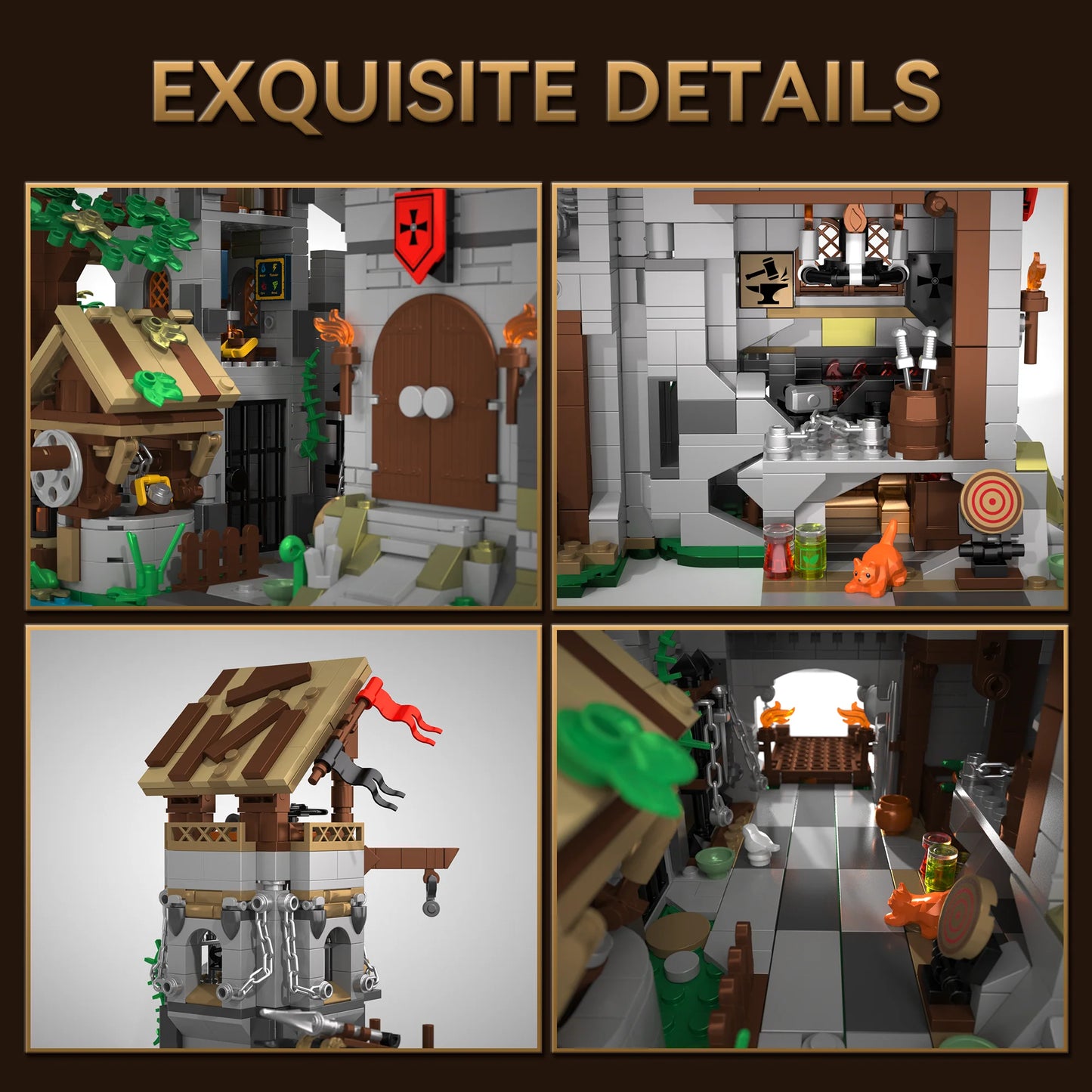 2568PCS Medieval Knight's Fortress Building Blocks Street View MOC Bricks Model Toys Sets Assembly Ornament Ideal Holiday Gifts