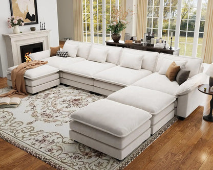 154" Oversized Modular Sectional Sofa, Comfy U-Shaped Cloud Couch w/ 3 Movable Ottomans, 7-Seater Chenille Deep, Customized