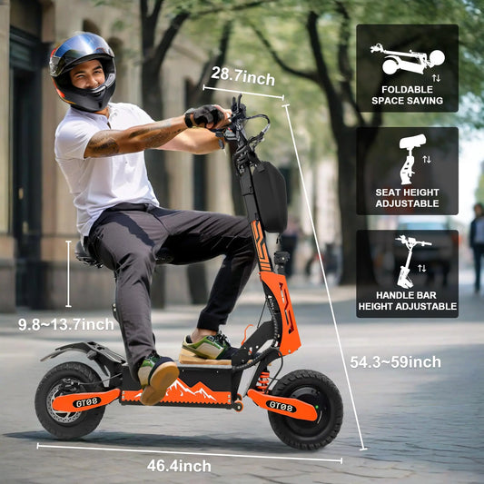 GT08 5600W Adult Electric Scooter Dual Motor Top Speed 50MPH,60V27AH, 11-inch Off-Road Tires Sport Folding eScooter with Seat