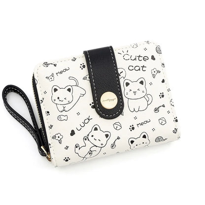 Japanese Cute Cat Girls Wallet Short Student ID Bank Card Holder Money Bag Zipper Wallets For Women Key Storage Purse Coin Purse