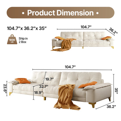 104.7" sectional Couch, mid-Century Modern 4-Seater Comfy Cloud Couch for Living Room Office, Button Tufted upholstered Metal Le