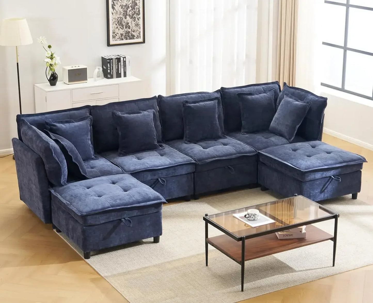 133" U-Shaped Modern Sofa,Modular Sectional Cloud Couch with 2 Ottoman, Oversized Modular Sectional Sofa with Storage Customized