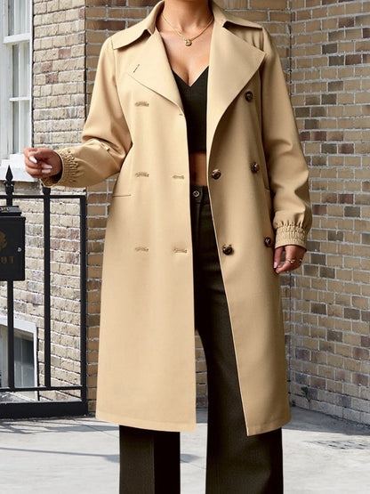 Women s Plus Size Winter Wool Blend Coat Elegant Belted Lapel Neck Long Sleeve Double Breasted Overcoat Stylish Solid Color