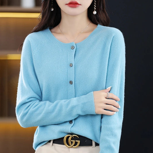 High-Grade Knit Sweater Crewneck Cardigan Coat Autumn And Winter New Middle-Aged And Elderly Women's Fashion ZD060