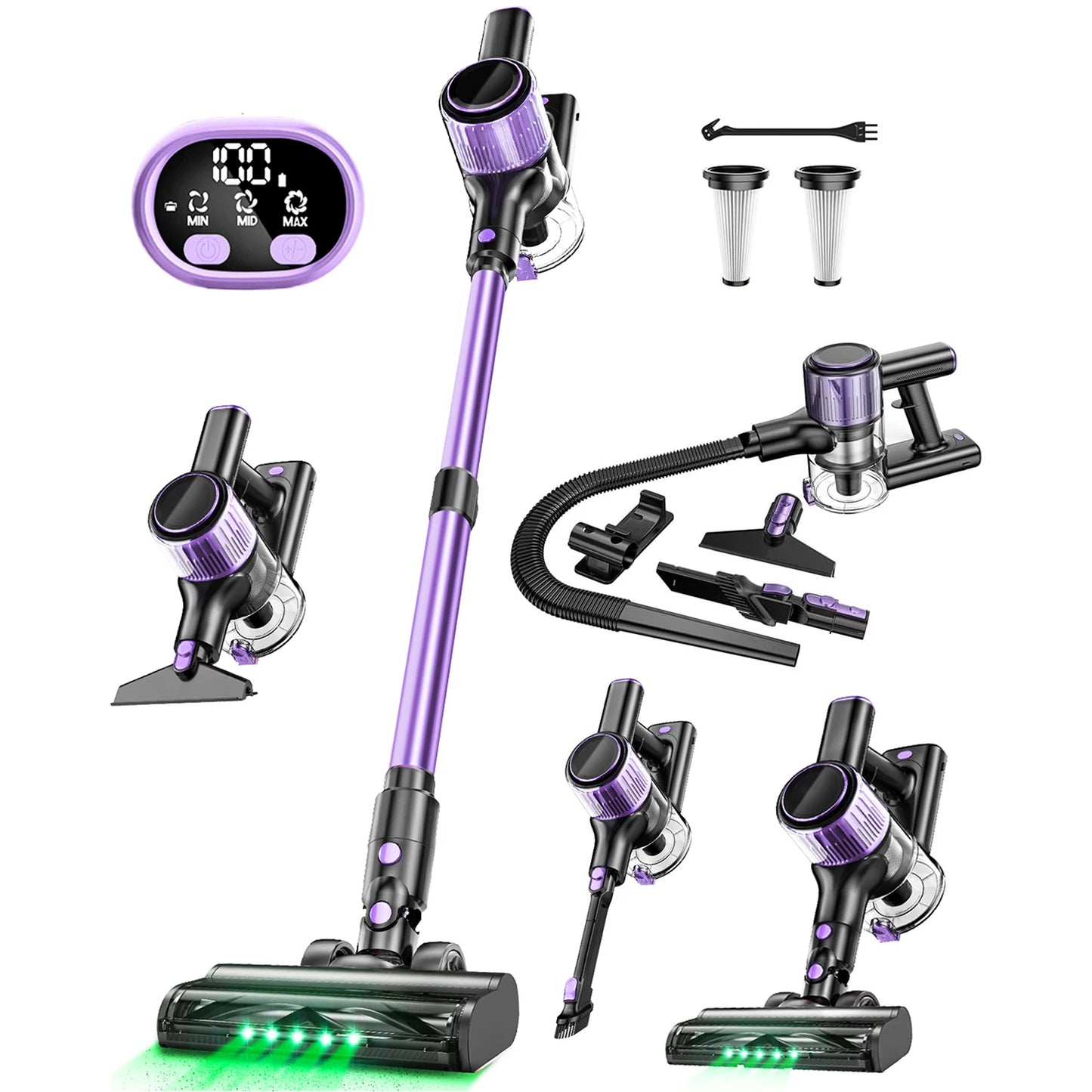 Cordless Vacuum Cleaner, 10 in 1 Stick Vacuum with 40Kpa Powerful Suction, Hose,Lightweight Rechargeable Vacuum Cleaner for Home