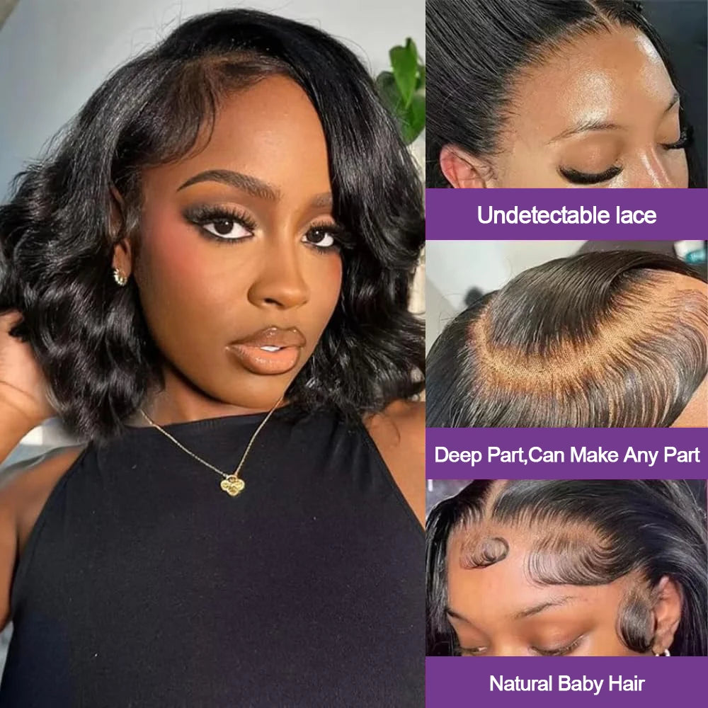 Body Wave Bob Wig 13x6 Transparent Hd Lace Frontal Wig Brazilian Human Hair Wigs Water Wave 13x4 Glueless Lace Wigs 250 Density