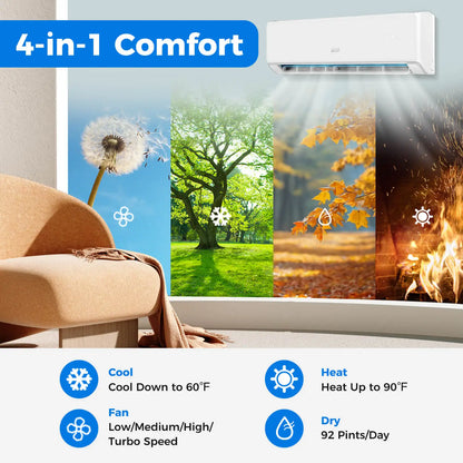 24000 BTU Wifi Enabled Mini Split Air Conditioner & Heater w/ Heat Pump