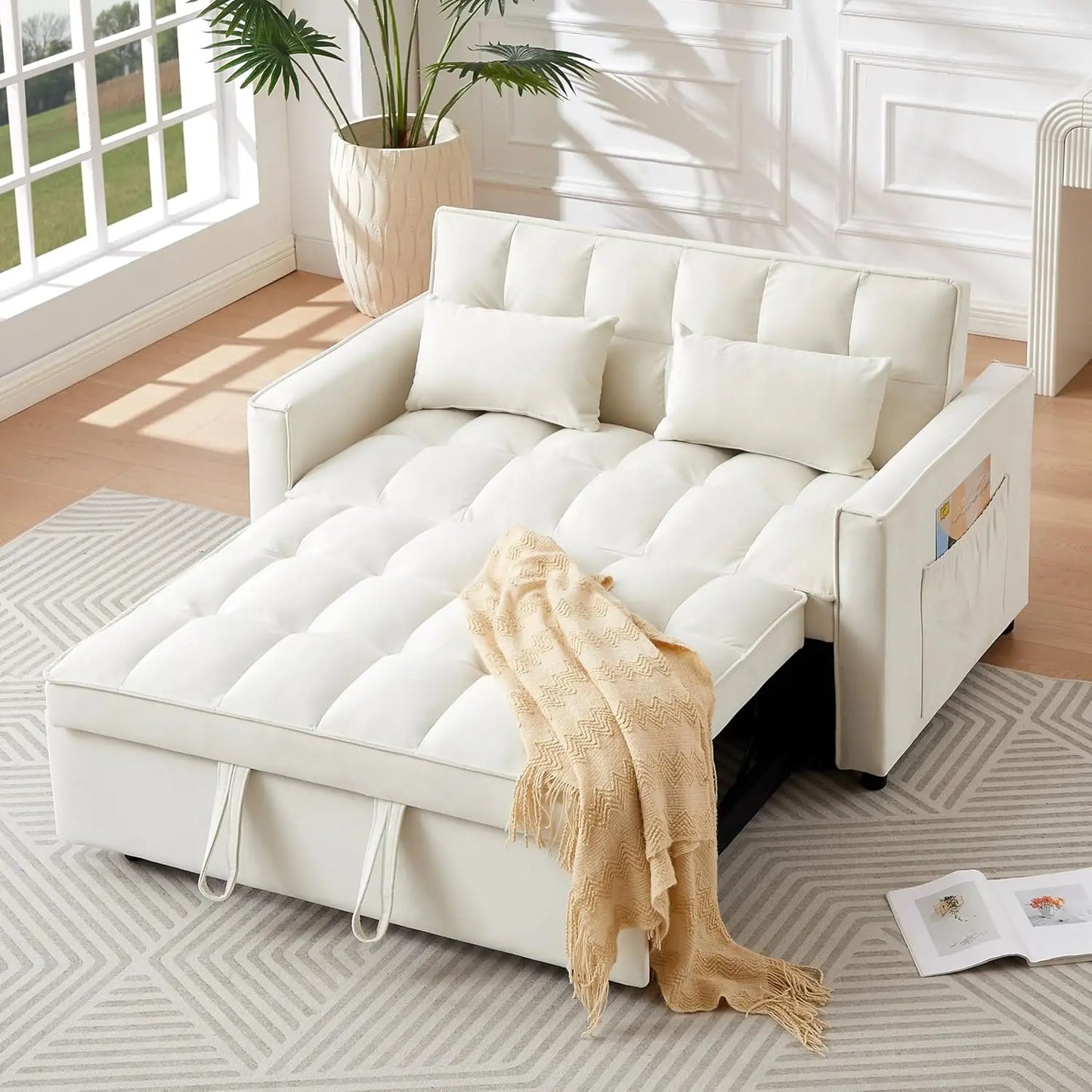 3 in 1 Convertible Sleeper Sofa Bed, Futon Couches for Living Room with Side Pocket | Adjustable Backrest| Velvet, Customized
