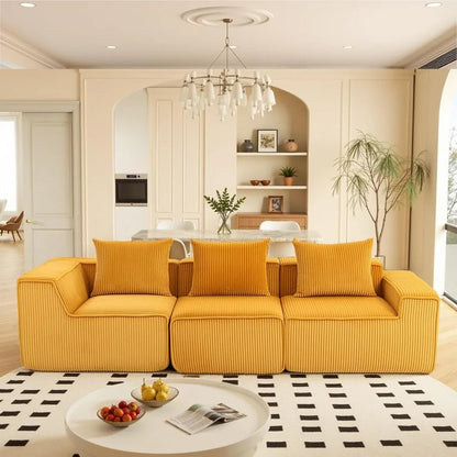 111.5" Cloud Couch, Modular Boneless Sectional Sofa for Living Room & Bedroom, Deep Seat 3-Seater Corduroy Modular Sofa Couch