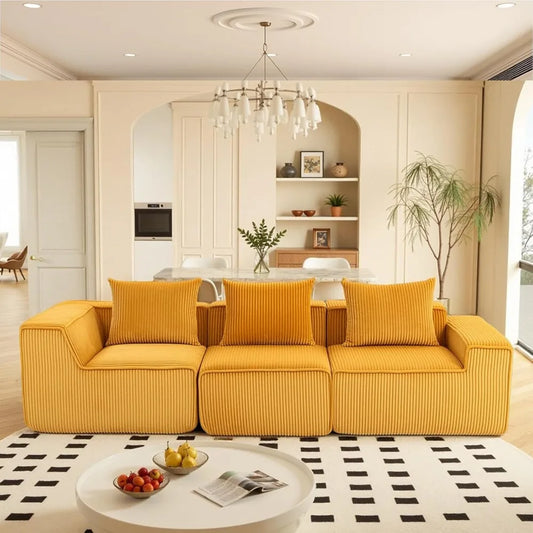 111.5" Cloud Couch, Modular Boneless Sectional Sofa for Living Room & Bedroom, Deep Seat 3-Seater Corduroy Modular Sofa Couch