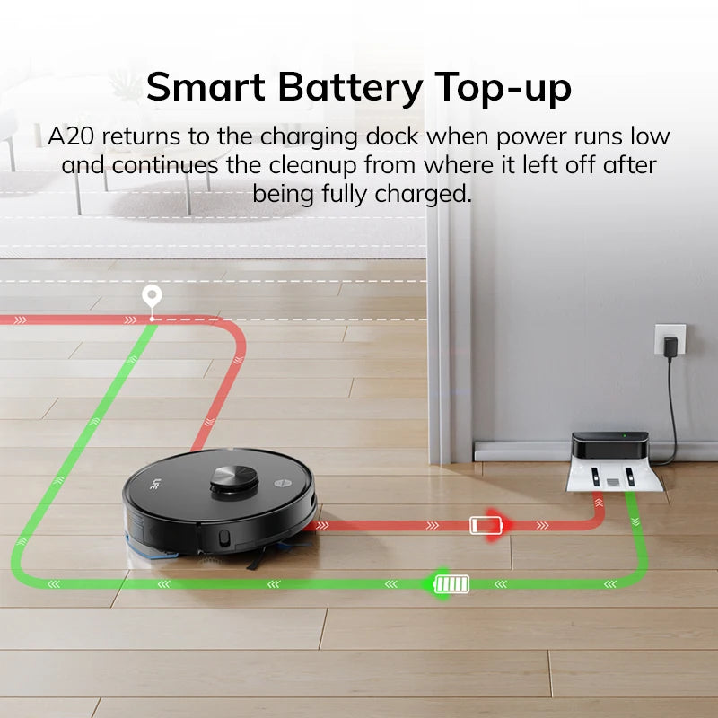 ILIFE A20 Robot Vacuum and Mop Combo, LiDAR Navigation, 3000Pa Suction, Smart Mapping, App/Alexa Control, Ideal for Pet Hair