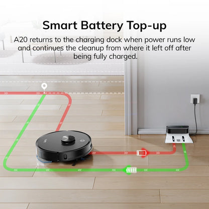 ILIFE A20 Robot Vacuum and Mop Combo, LiDAR Navigation, 3000Pa Suction, Smart Mapping, App/Alexa Control, Ideal for Pet Hair