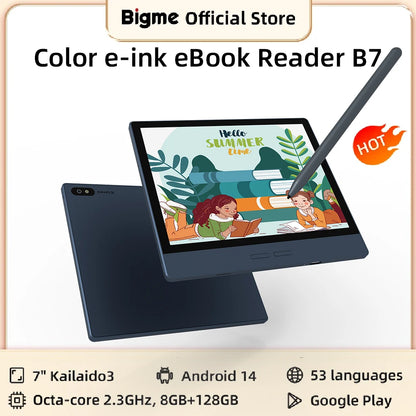 Bigme 7'' electronic book B7, color e-ink ebook reader, 300PPI, 8GB+128GB, Android14 open system, ereader tablet with 4G calling