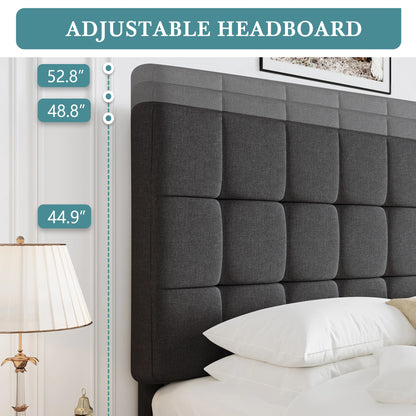 HOOMIC Upholstered Panel Bed with Adjustable Headboard, Full Bed Frame for Box Spring, Easy Assembly Allewie