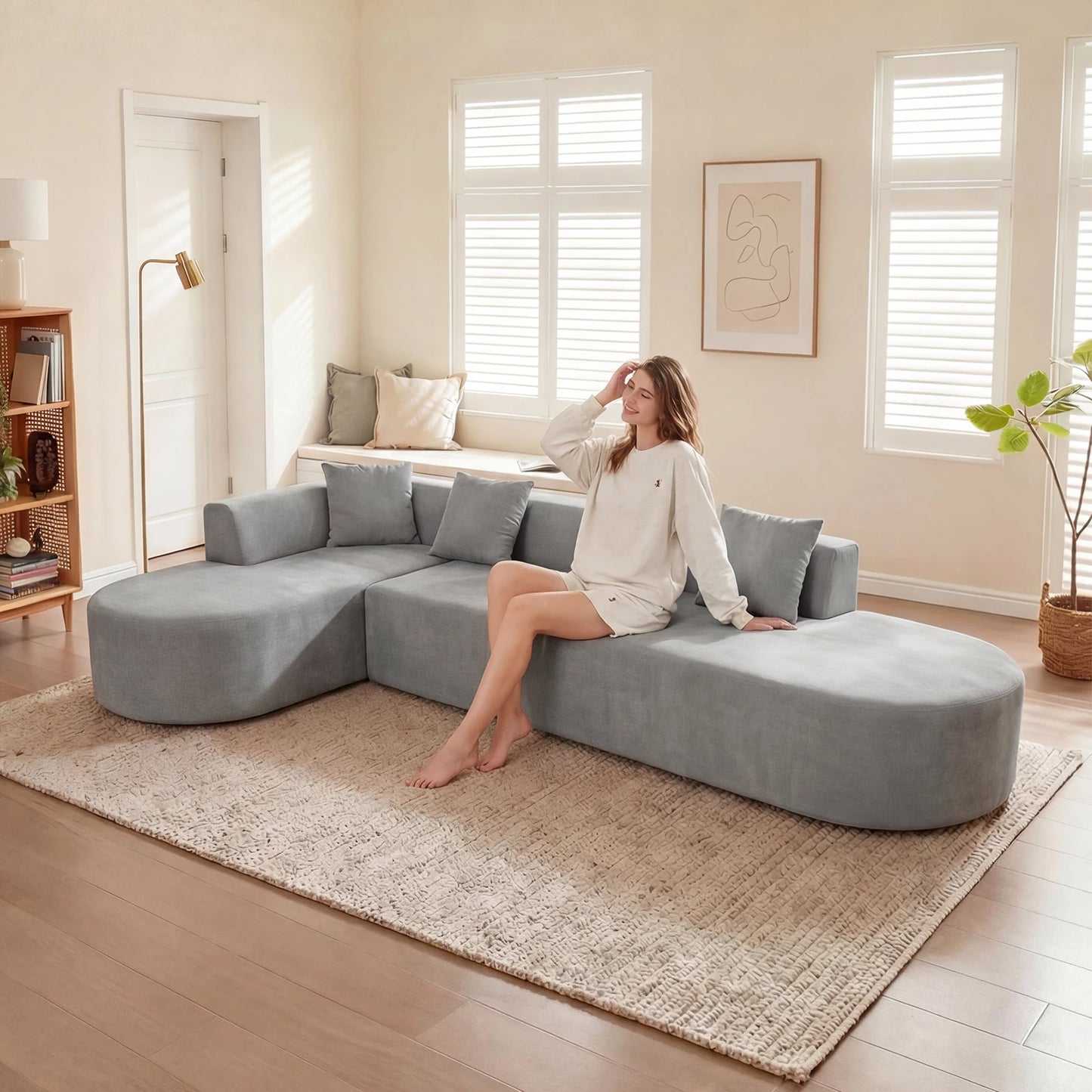 L Shaped Oversized Modular sectional couches Sofa,135" Boneless Couch, Compression Sofa for Living room No Assembly 5Seater,grey