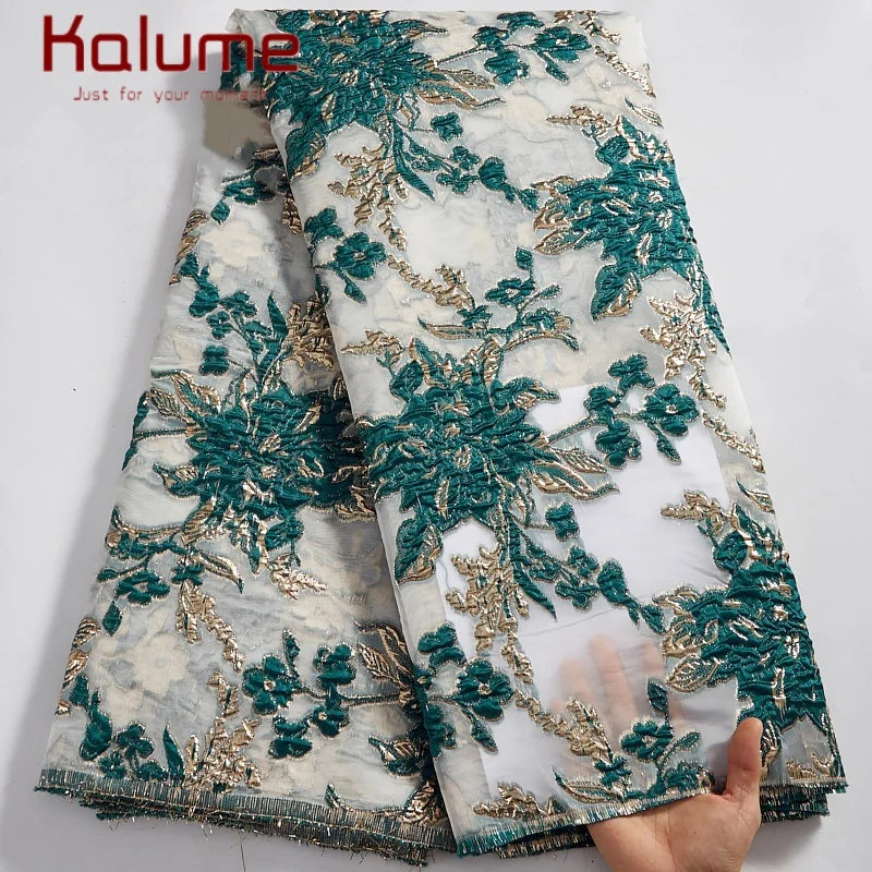 Latest Nigerian Laces Fabric 2025 Luxury 5 Yards African Jacquard Brocade Lace Fabric for Sewing Family Prom Dresses F4012