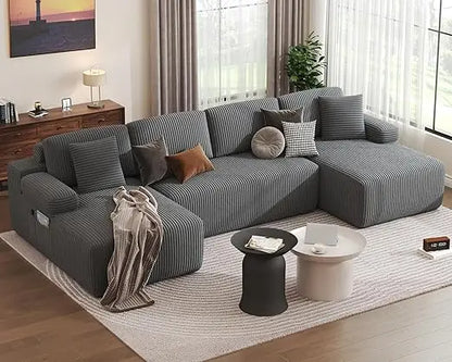 126.2'' modular sectional sofa, convertible u shaped cloud couch with memory foam, corduroy boneless sectional couches for livi