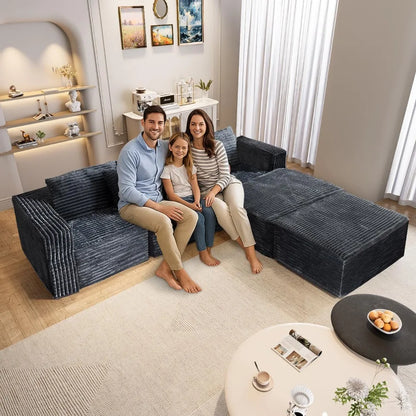 110" Modular Sectional Couch Sofa,Boneless Couches for Living Room,3-Seater Cloud Sofa with 2 Movable Ottomans U Shaped