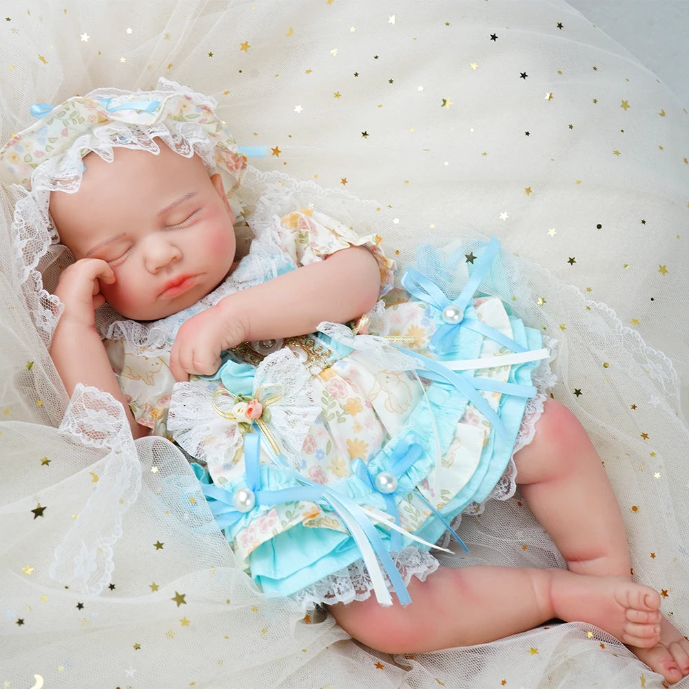 Full Body Silicone Reborn Baby Girl 18.9Inch Loulou 1:1 Lifelike Silicone Bebe Washable Newborn Dolls for Kids Teaching