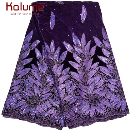 Kalume African Tulle Lace Fabric Sequins 2025 Nigerian Tulle Velvet Lace Fabric Tissue Fabric for Party Sew Cloth F3576