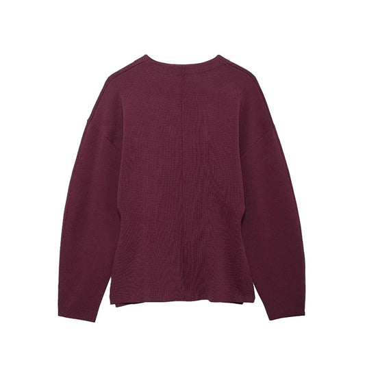 CLAZZAA Women Fashion Solid Single Breasted Knitted Sweater Vintage V-Neck Long Sleeves Female Chic Lady Outfits