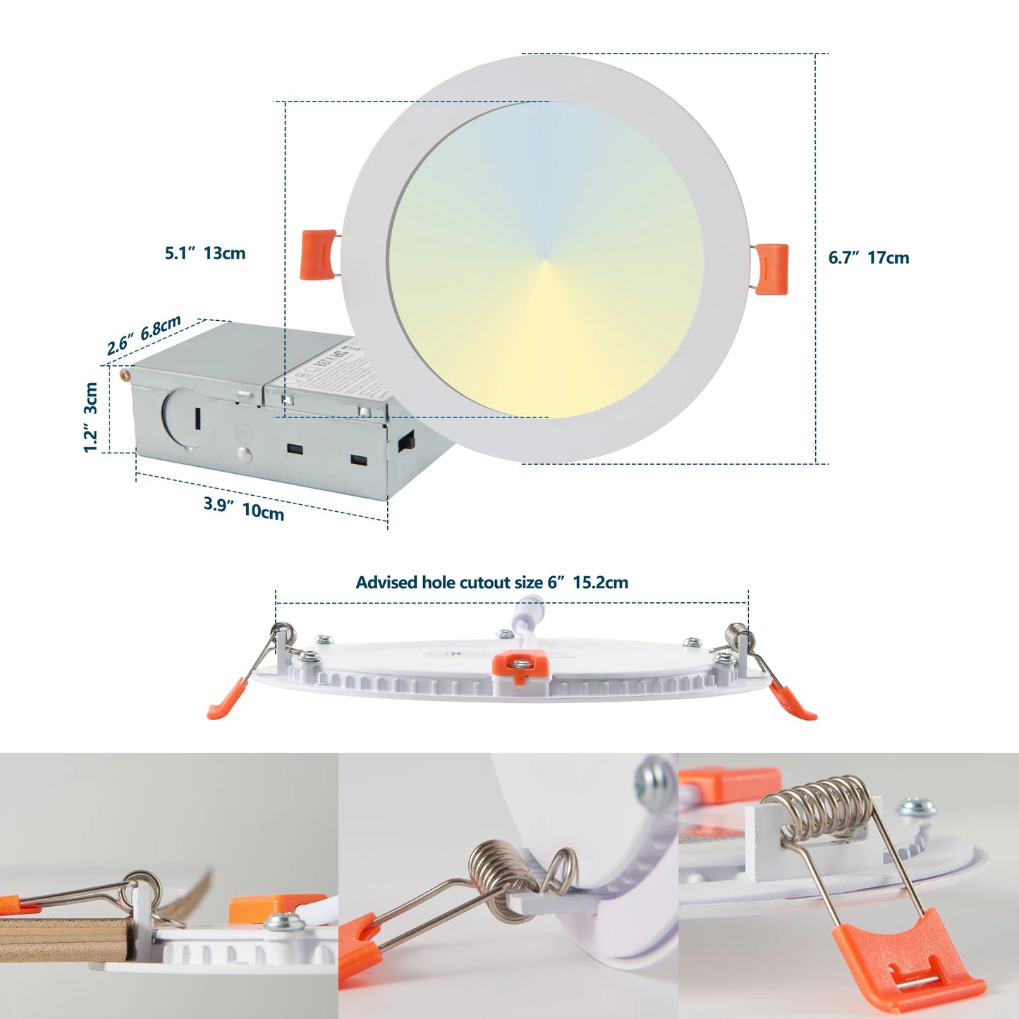 6 Inch LED Recessed Ceiling Lights, 12-Pack Ultra-Thin with Junction Box, 5 Color Temperature Options 2700K-5000K, Dimmable