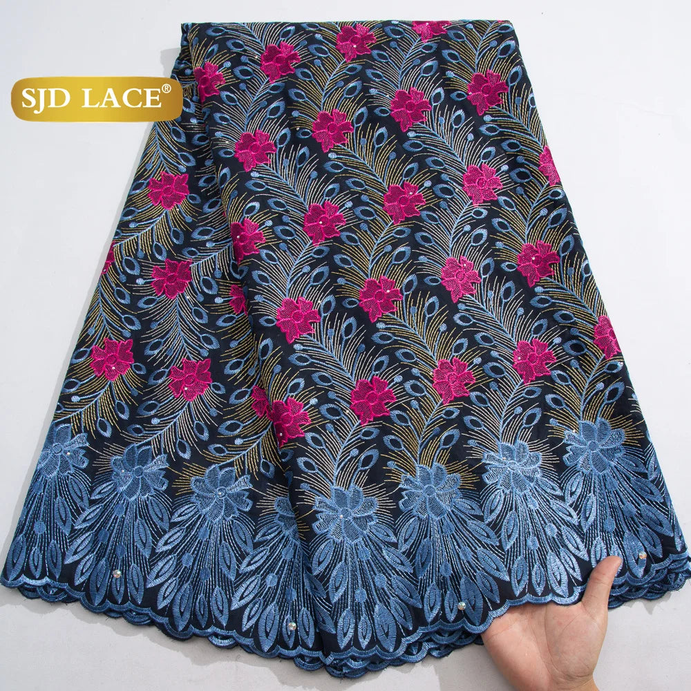 SJD LACE African Nigerian Cotton Lace Fabrics 5 Yards 2025 High Quality Swiss Cotton Lace for Sewing Party Women DIY Dress 4325