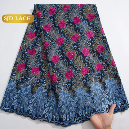 SJD LACE African Nigerian Cotton Lace Fabrics 5 Yards 2025 High Quality Swiss Cotton Lace for Sewing Party Women DIY Dress 4325