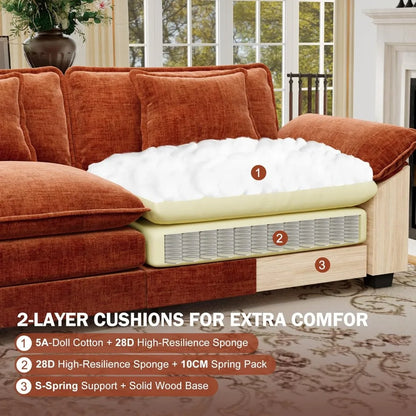 154" Oversized Modular Sectional Sofa, Comfy U-Shaped Cloud Couch w/ 3 Movable Ottomans, 7-Seater Chenille Deep, Customized