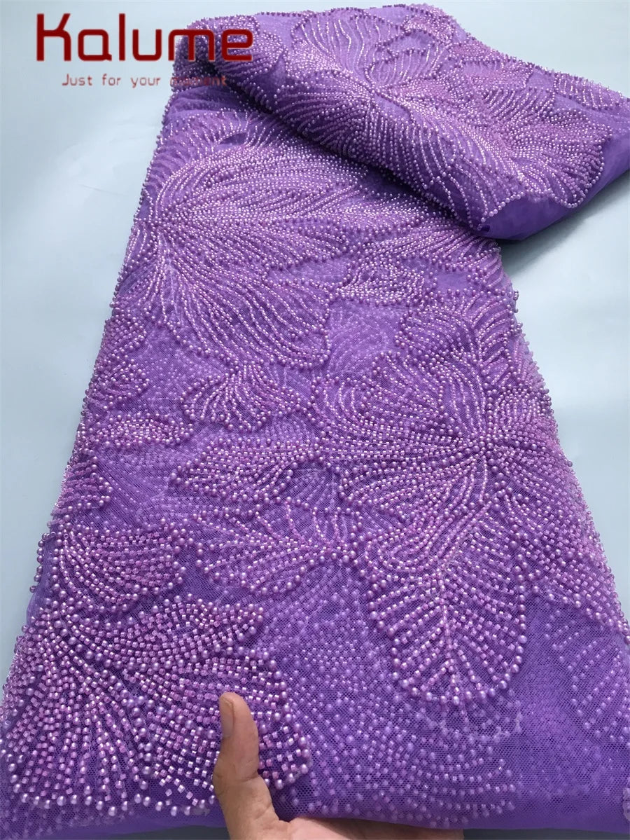 Kalume Lace 2025 African Beaded Tulle Lace Fabric Soft High Quality Mesh Net Lace Fabric with Sequins For Sewing Wedding F4500