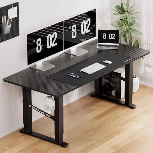 4 Legs Standing Desk with Dual Motor, 55 x 28 Inch Adjustable Height Desk with Power Outlets & LED Lights, Home Office Computer
