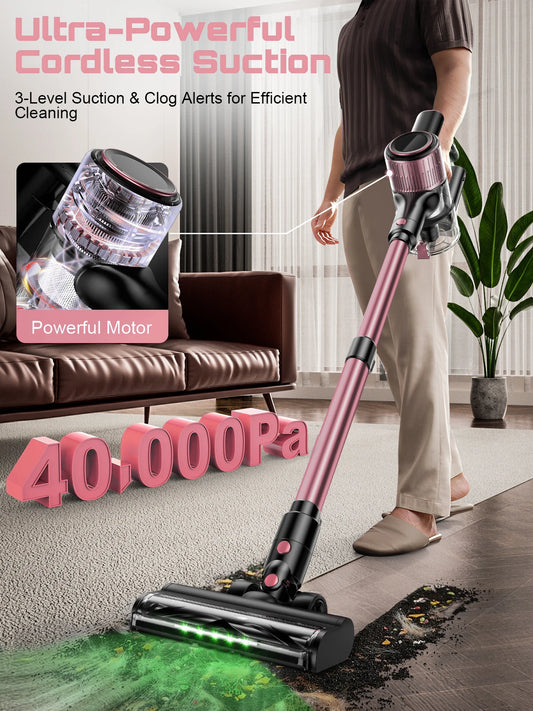 Cordless Vacuum Cleaner, 10 in 1 Stick Vacuum with 40Kpa Powerful Suction, Hose,Lightweight Rechargeable Vacuum Cleaner for Home