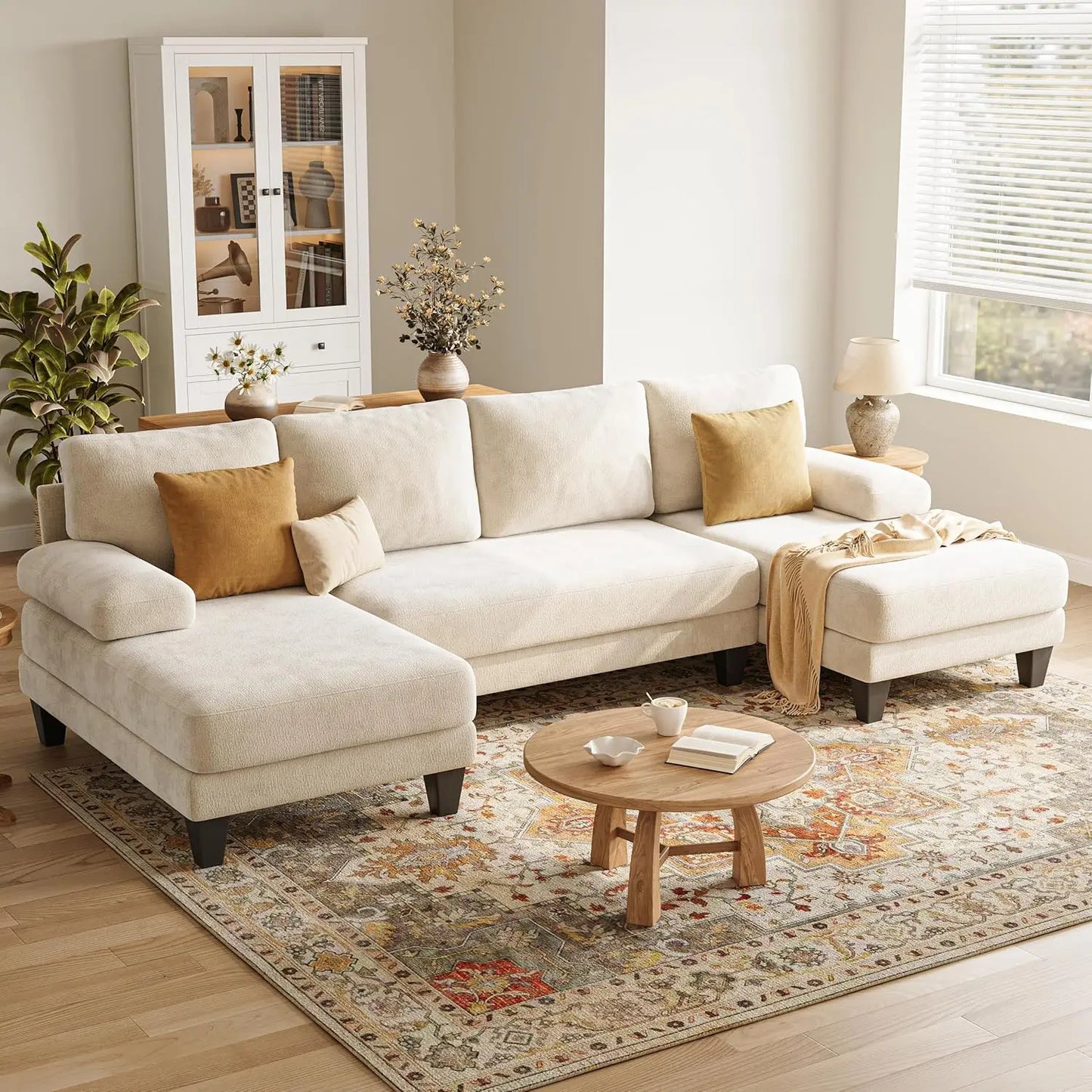 U-Shaped Sectional Couch Double Chaise Chenille Upholstery 112in Modern Living Room Apartment, Customized