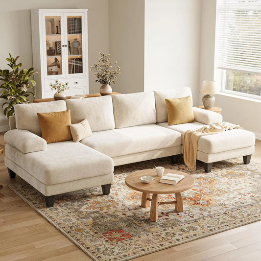 U-Shaped Sectional Couch Double Chaise Chenille Upholstery 112in Modern Living Room Apartment, Customized