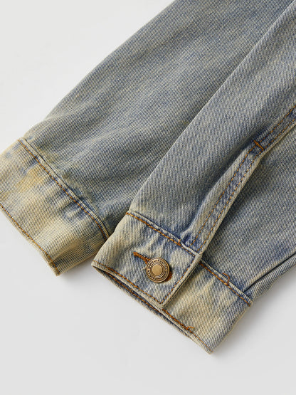 Women s Vintage Oversized Denim Jacket with Flap Pockets and Distressed Details Button Up Long Sleeve Casual Coat