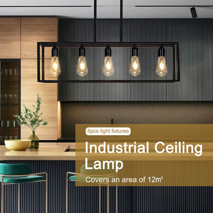Vrygle Industrial 5-Bulb Ceiling Lamp Black Kitchen Island Chandelier Pendant Lights for Living Room Hallway Farmhouse Furniture