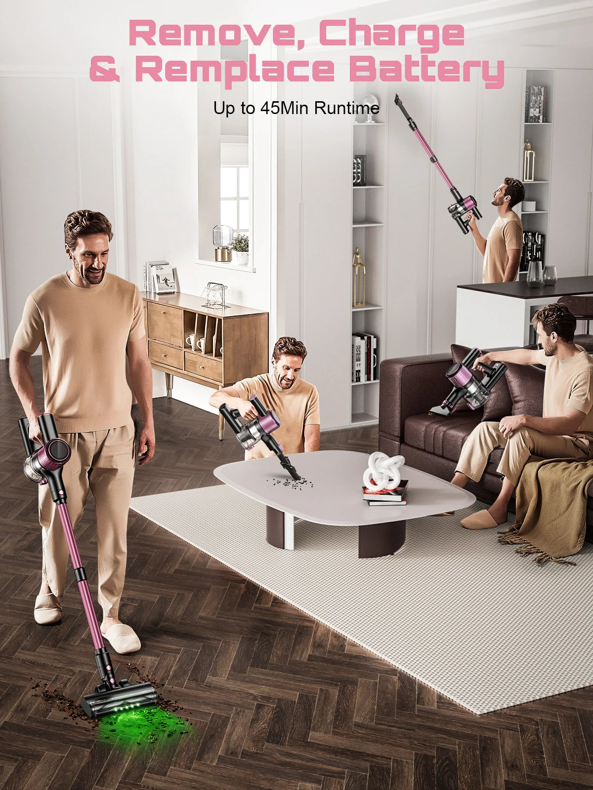 Cordless Vacuum Cleaner, 10 in 1 Stick Vacuum with Powerful Suction, Hose, Lightweight Rechargeable Vacuum Cleaner for Home