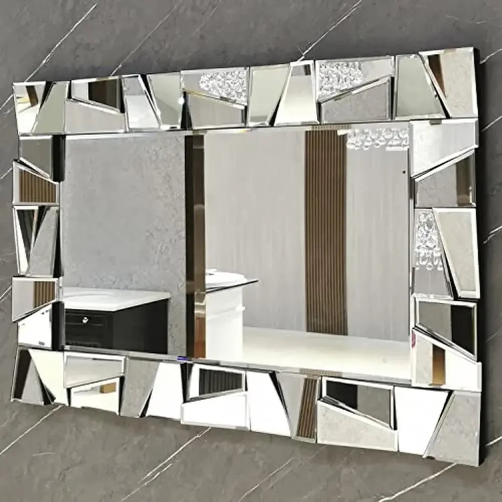 Decorative Wall Mirror 36" x 24" with Uneven Glass Frame Beveled Edge Environmentally-friendly Large Modern Mirror Bathroom