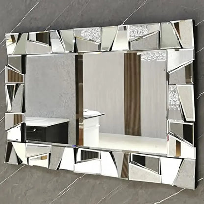 Decorative Wall Mirror 36" x 24" with Uneven Glass Frame Beveled Edge Environmentally-friendly Large Modern Mirror Bathroom
