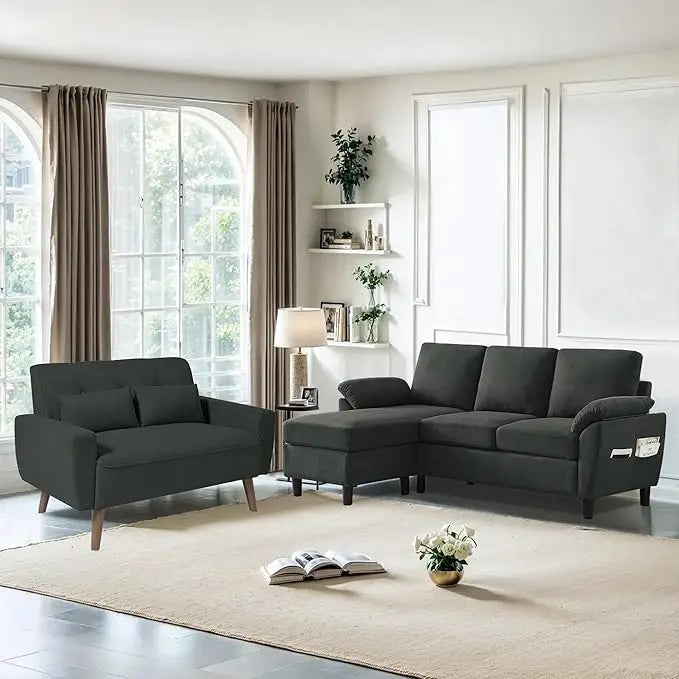 79" Convertible Sectional Sofa Sets, Modern L Shaped 3-Seat Couches with Reversible Chaise and Loveseat Sets for Living Room