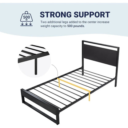 Sturdy Metal and Wooden Bed Frame with Headboard and Footboard,8.6" Underneath Space, No Box Spring Needed, Modern Design