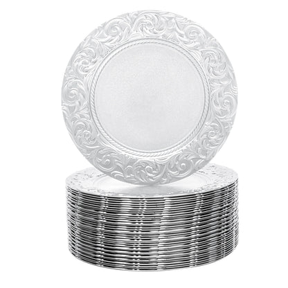 100-Piece Round Charger Plates Set in Black Silver Green Gold with Patterns Reusable Serving Plates for Weddings Banquets